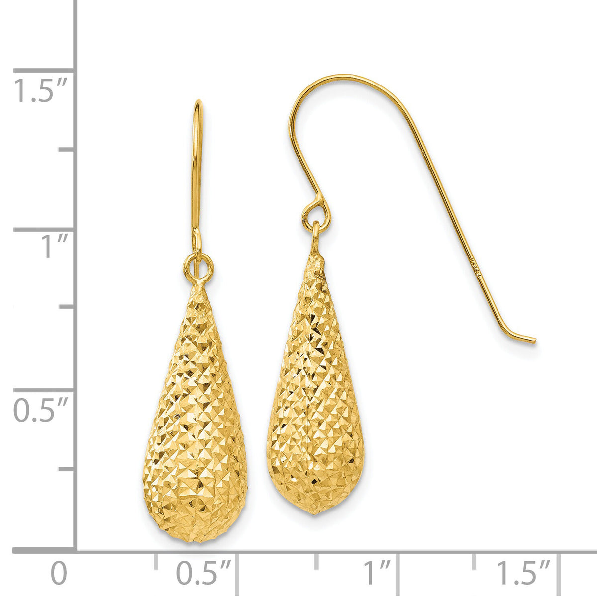 14K Diamond Cut Puff Tear Drop Dangle Earrings-TL934