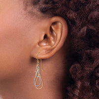 14K Tri-color Diamond Cut Tear Drop Dangle Earrings-TL975