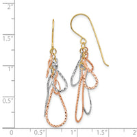 14K Tri-color Diamond Cut Tear Drop Dangle Earrings-TL975