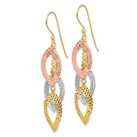 14K Diamond Cut Tri-color Tear Drop Shepherd Hook Earrings-TL976