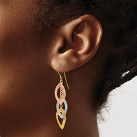 14K Diamond Cut Tri-color Tear Drop Shepherd Hook Earrings-TL976