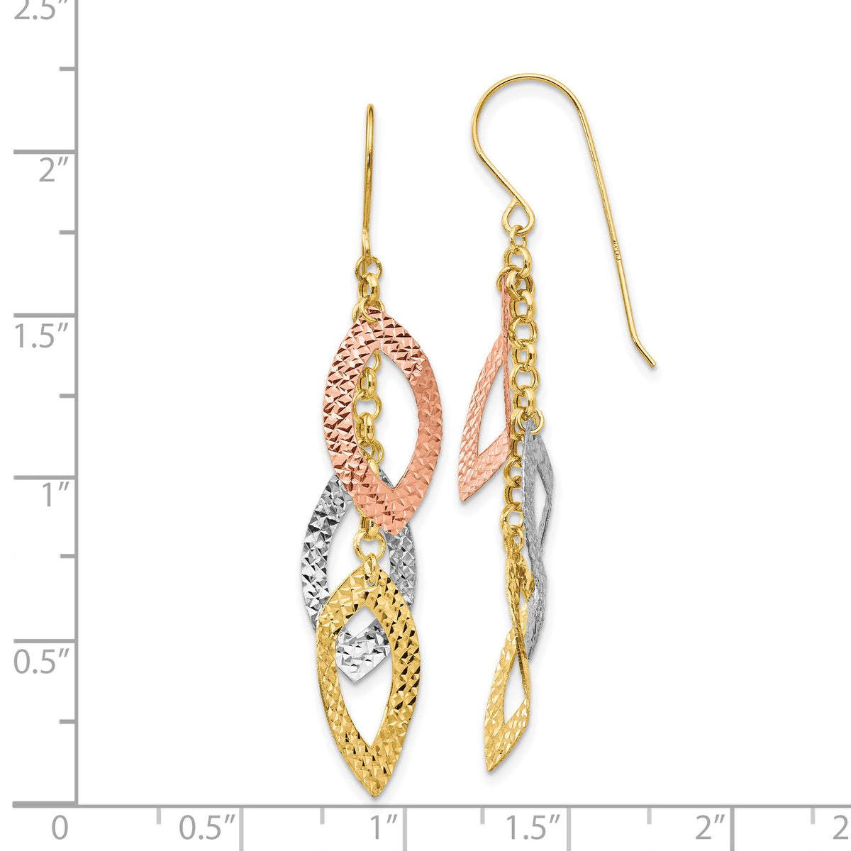 14K Diamond Cut Tri-color Tear Drop Shepherd Hook Earrings-TL976