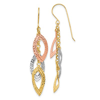 14K Diamond Cut Tri-color Tear Drop Shepherd Hook Earrings-TL976