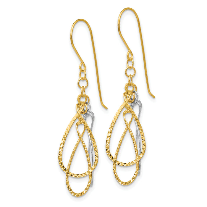 14K Two-tone Diamond Cut Tear Drop Shepherd Hook Earrings-TL977