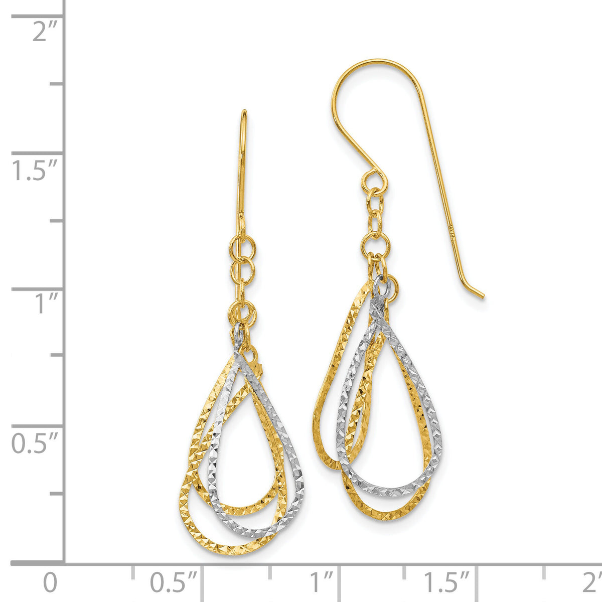 14K Two-tone Diamond Cut Tear Drop Shepherd Hook Earrings-TL977