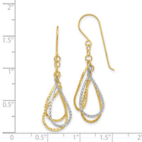 14K Two-tone Diamond Cut Tear Drop Shepherd Hook Earrings-TL977