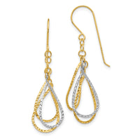14K Two-tone Diamond Cut Tear Drop Shepherd Hook Earrings-TL977