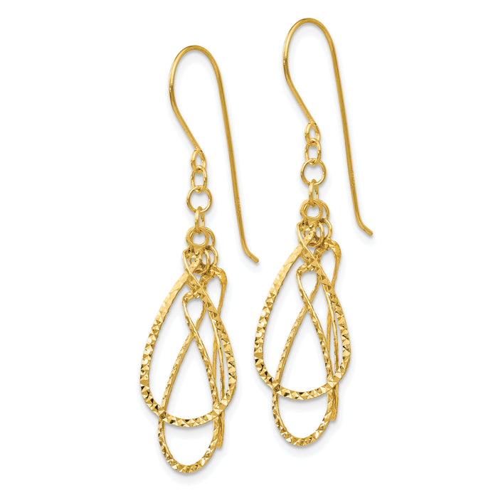 14K Diamond Cut Tear Drop Shepherd Hook Earrings-TL977Y