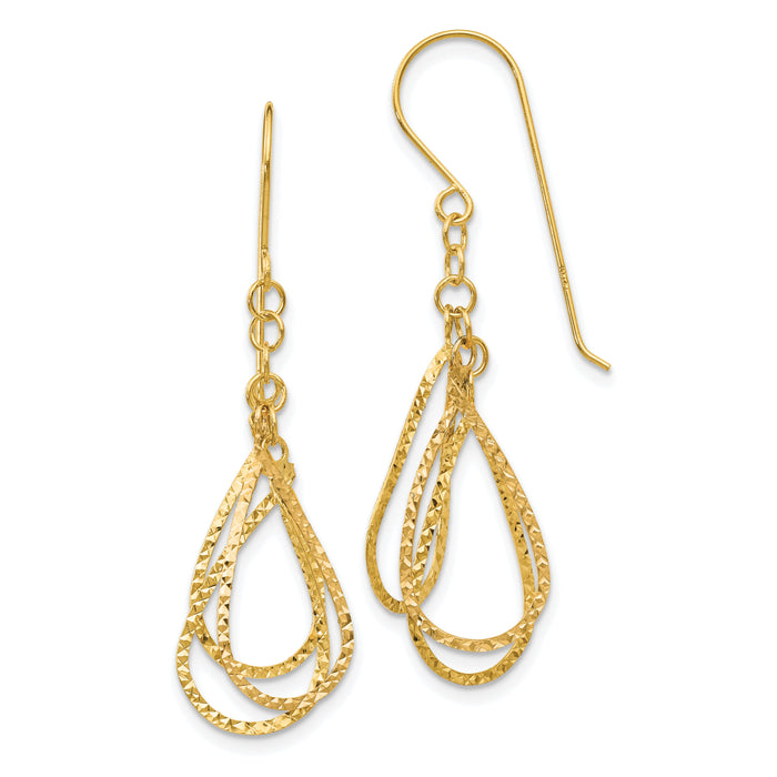 14K Diamond Cut Tear Drop Shepherd Hook Earrings-TL977Y