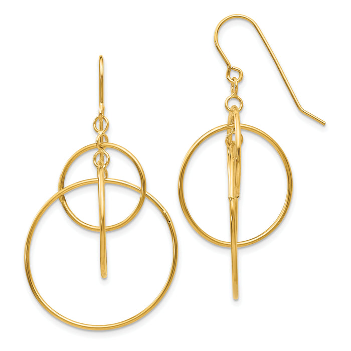 14k Polished Circles Dangle Earrings-TL997