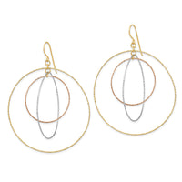14k Tri-color Diamond Cut Graduated Circles Shepherd Hook Earrings-TL999