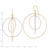 14k Tri-color Diamond Cut Graduated Circles Shepherd Hook Earrings-TL999