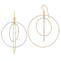 14k Tri-color Diamond Cut Graduated Circles Shepherd Hook Earrings-TL999