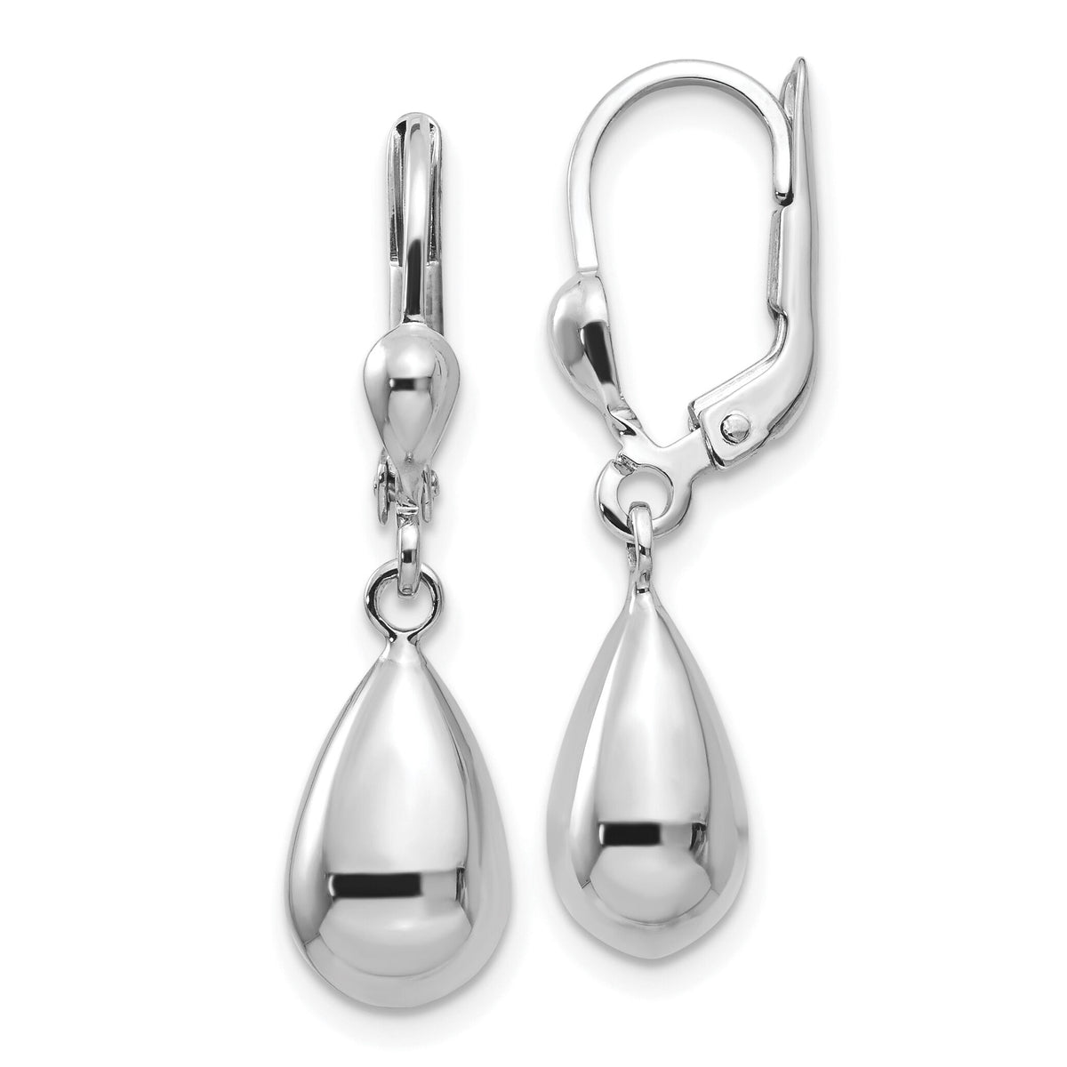 14k White Gold Polished Dangle Leverback Earrings-TM171