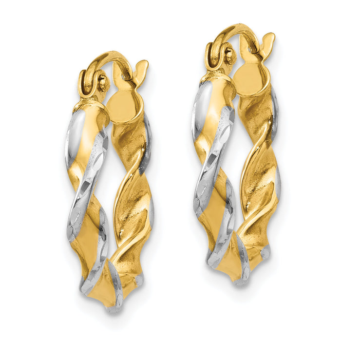 14k w/ White Rhodium Polished 2.75mm Fancy Twisted Hoop Earrings-TM232