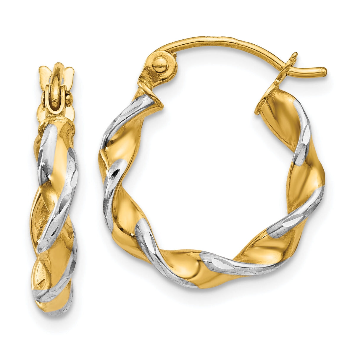 14k w/ White Rhodium Polished 2.75mm Fancy Twisted Hoop Earrings-TM232