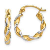 14k w/ White Rhodium Polished 2.75mm Fancy Twisted Hoop Earrings-TM232
