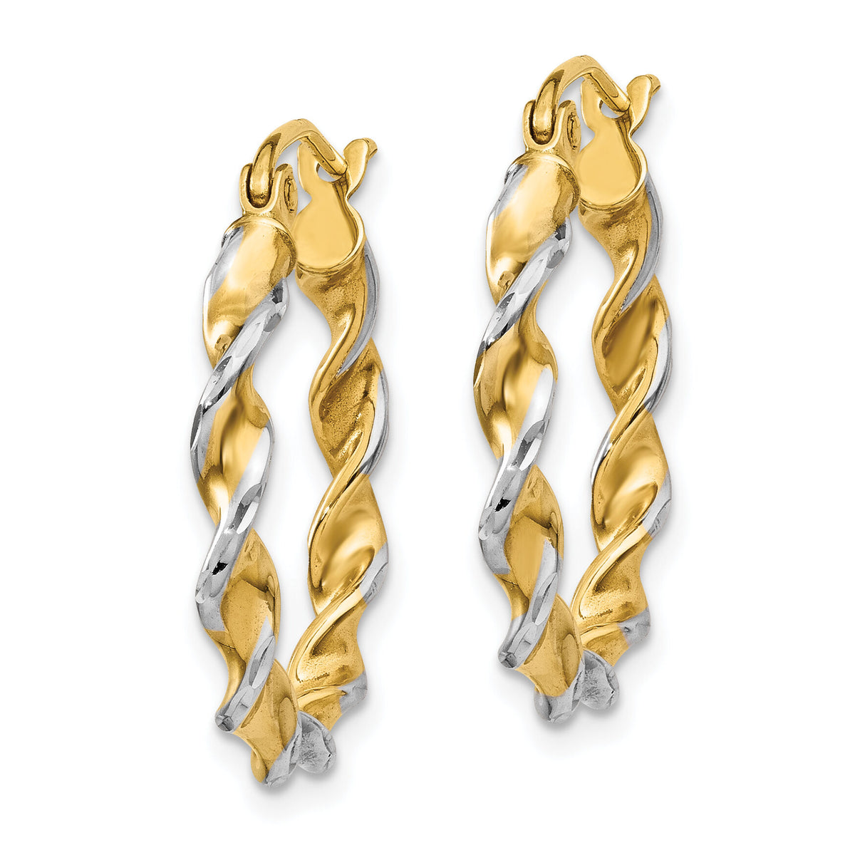 14k w/ White Rhodium Polished 2.75mm Fancy Twisted Hoop Earrings-TM233