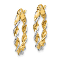 14k w/ White Rhodium Polished 2.75mm Fancy Twisted Hoop Earrings-TM233