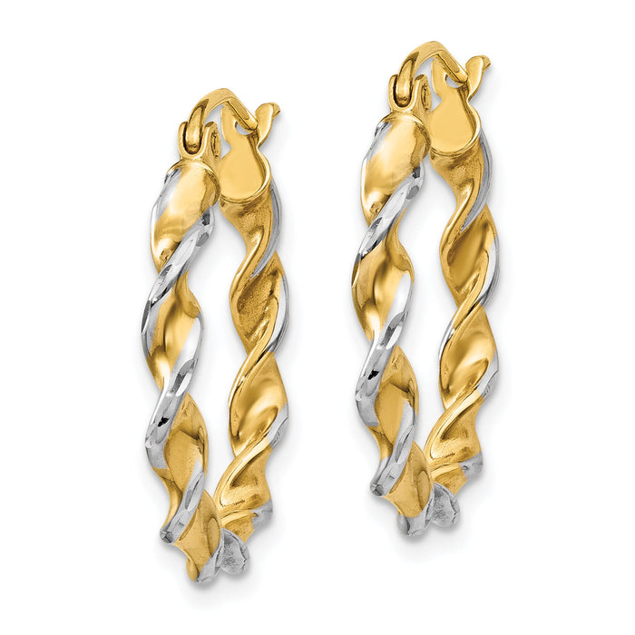 14k w/ White Rhodium Polished 2.75mm Fancy Twisted Hoop Earrings-TM233