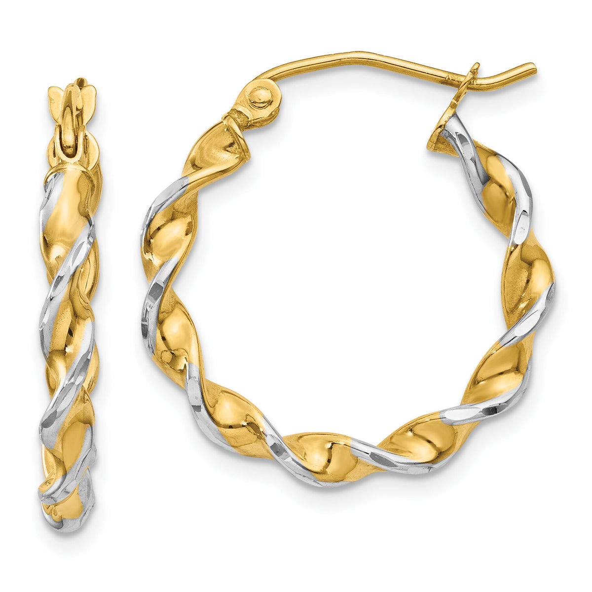 14k w/ White Rhodium Polished 2.75mm Fancy Twisted Hoop Earrings-TM233