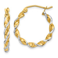 14k w/ White Rhodium Polished 2.75mm Fancy Twisted Hoop Earrings-TM233