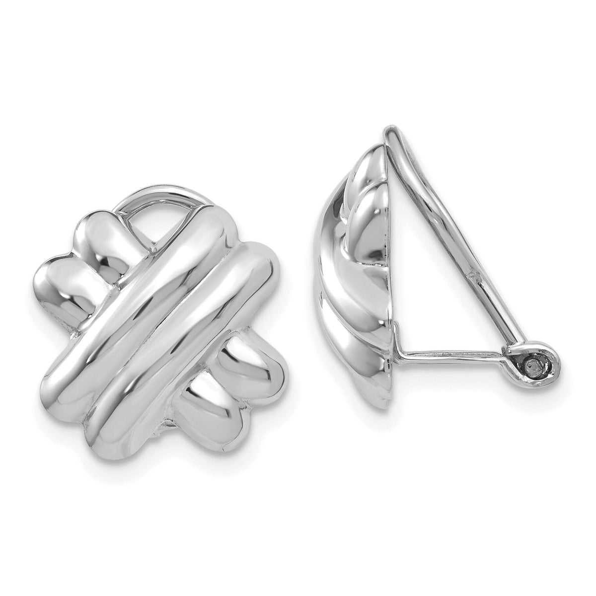 14k White Gold Polished Non-pierced X Omega Back Earrings-TM282