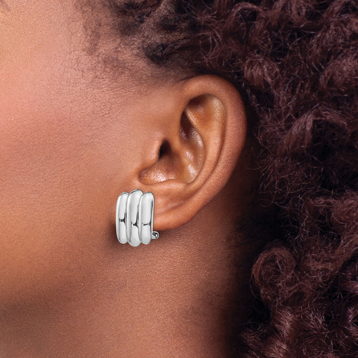 14k White Gold Polished Fancy Omega Back Post Earrings-TM351