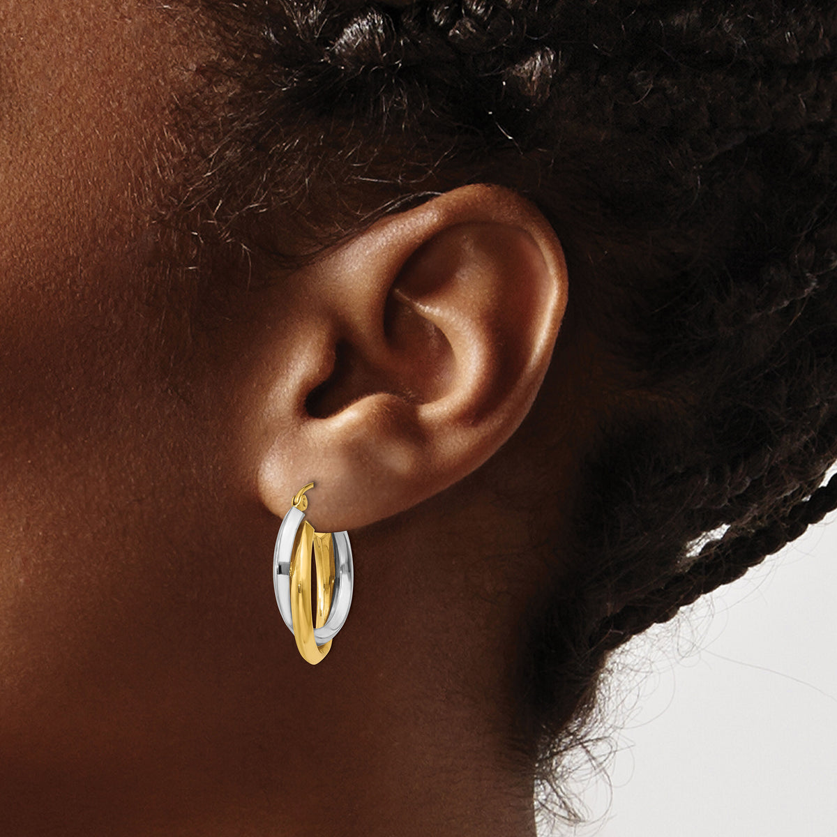 14k Two-tone Polished Double Hoop Earrings-TM395