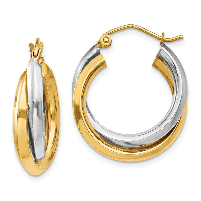 14k Two-tone Polished Double Hoop Earrings-TM395