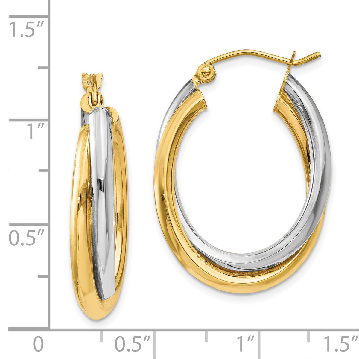 14k Two-tone Polished Double Oval Hoop Earrings-TM397