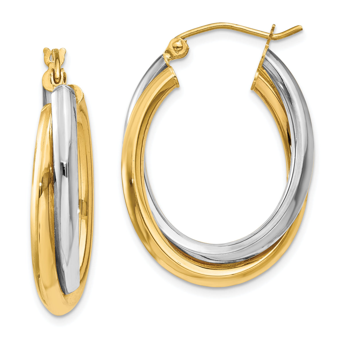 14k Two-tone Polished Double Oval Hoop Earrings-TM397