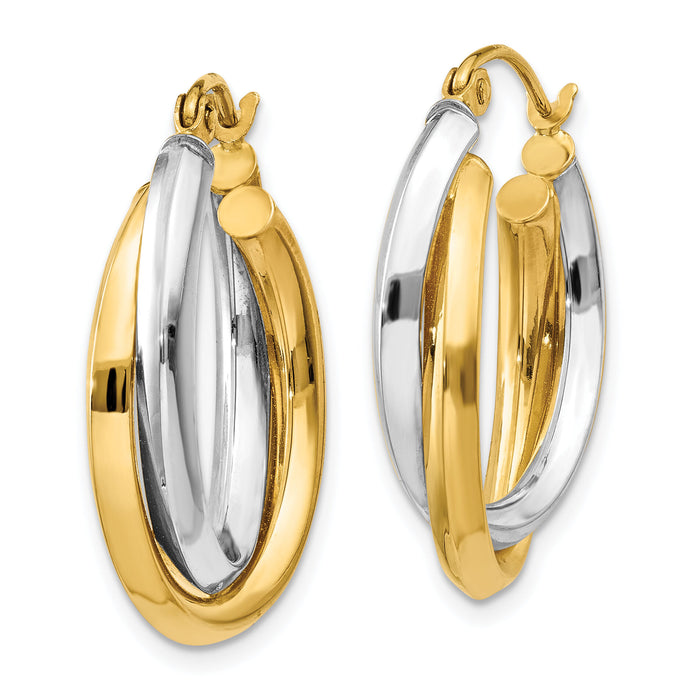 14k Two-tone Polished Double Oval Hoop Earrings-TM398
