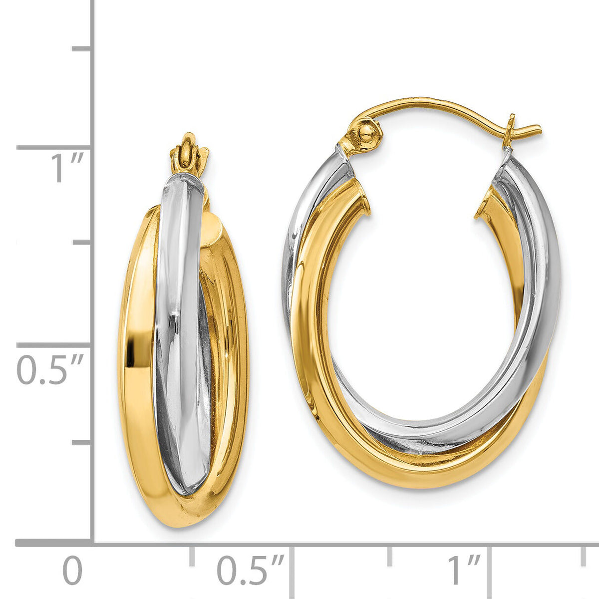 14k Two-tone Polished Double Oval Hoop Earrings-TM398