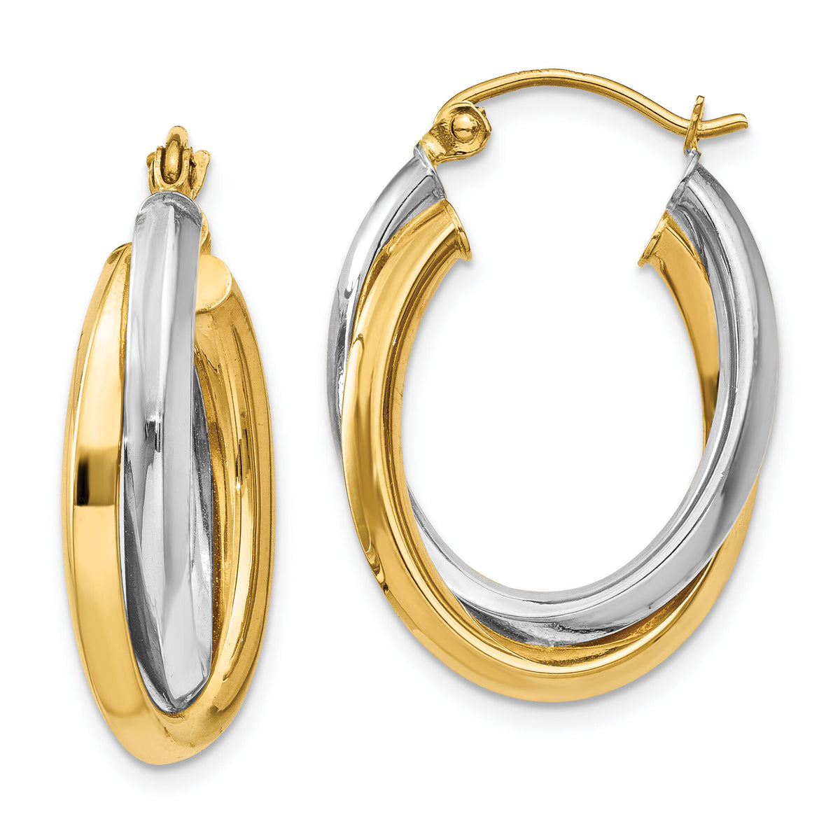 14k Two-tone Polished Double Oval Hoop Earrings-TM398