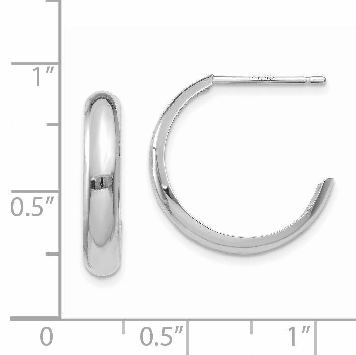 14k White Gold Polished 3.5mm J-Hoop Earrings-TM402