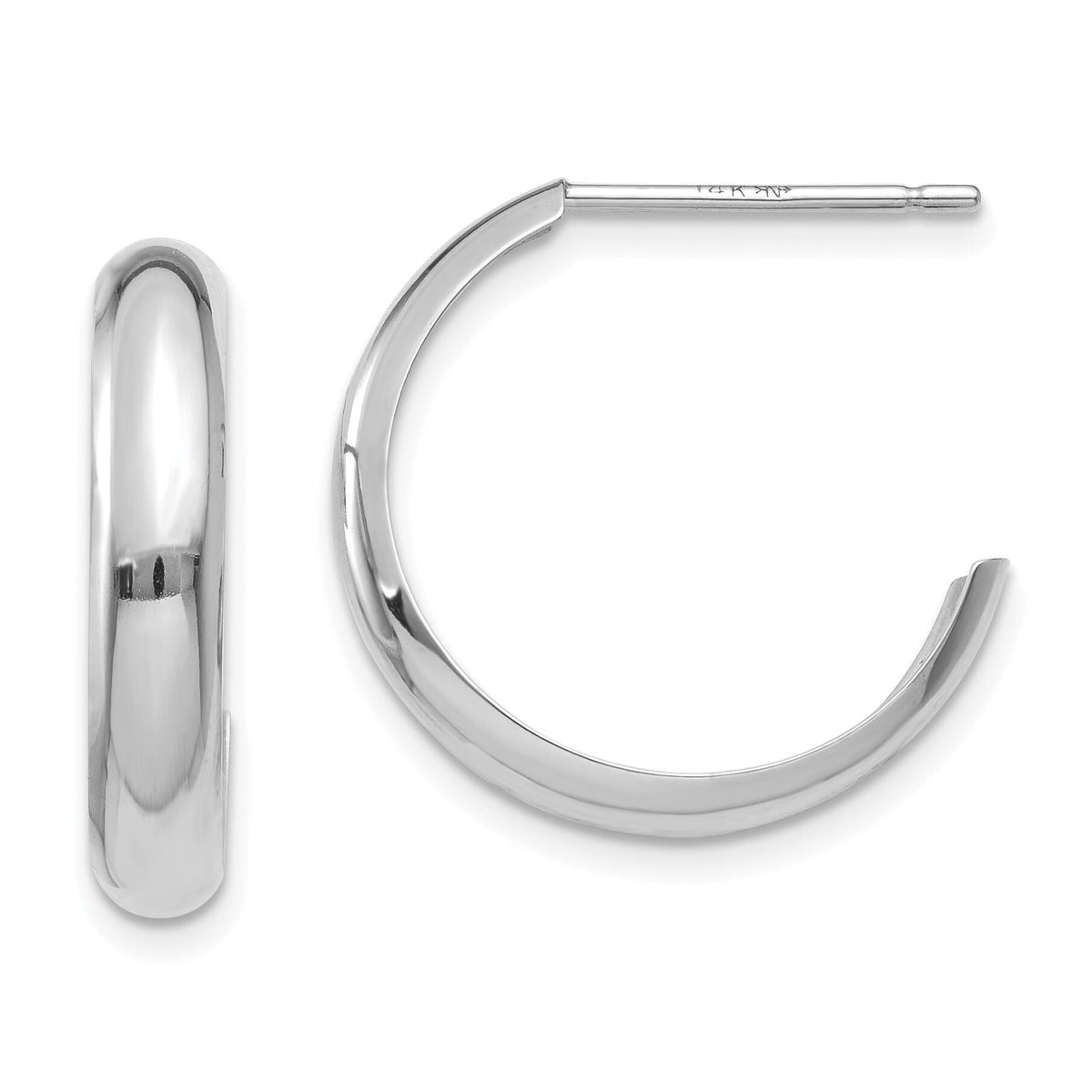 14k White Gold Polished 3.5mm J-Hoop Earrings-TM402