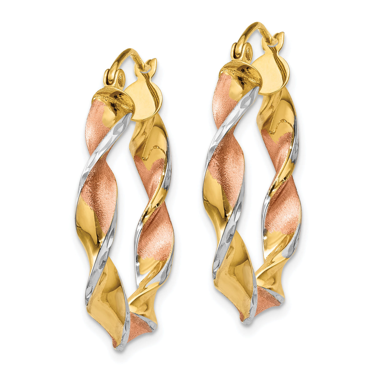 14k & Rhodium Twisted Hoop Earrings-TM408