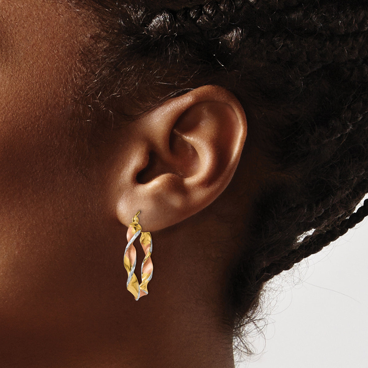 14k & Rhodium Twisted Hoop Earrings-TM408