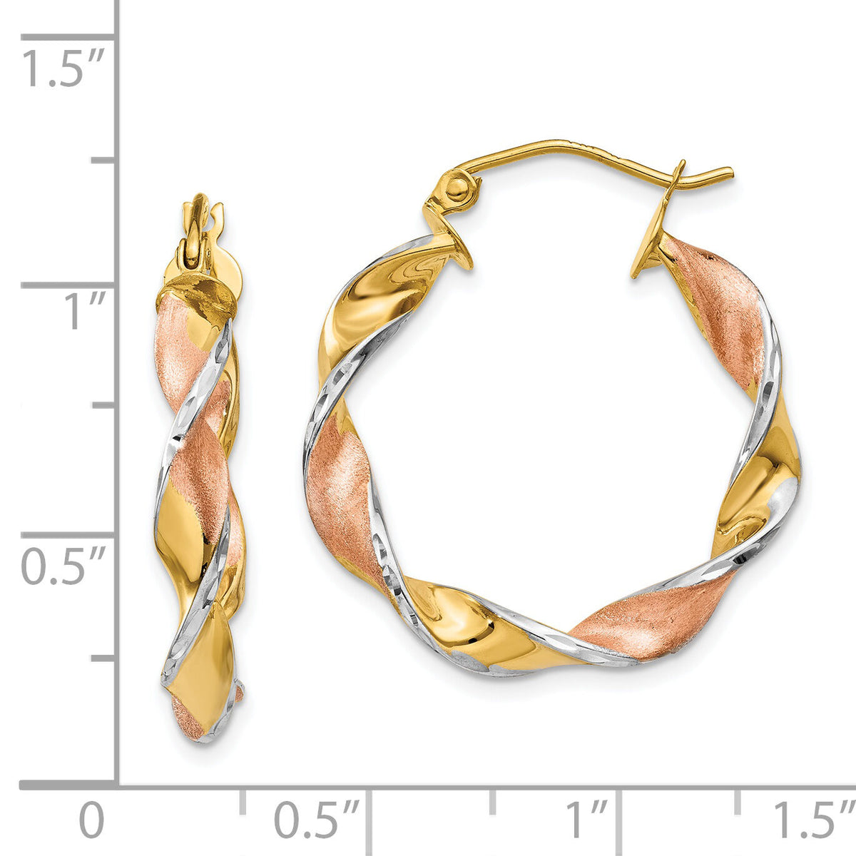 14k & Rhodium Twisted Hoop Earrings-TM408