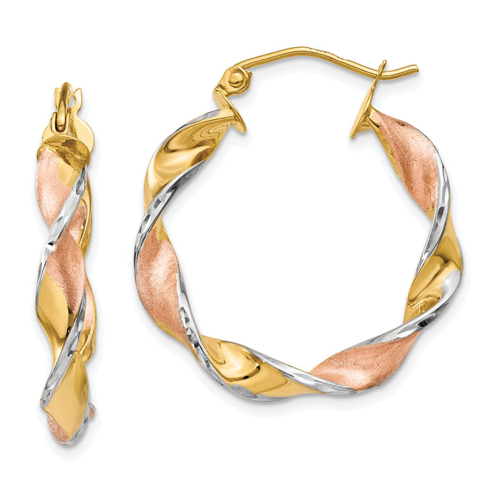 14k & Rhodium Twisted Hoop Earrings-TM408