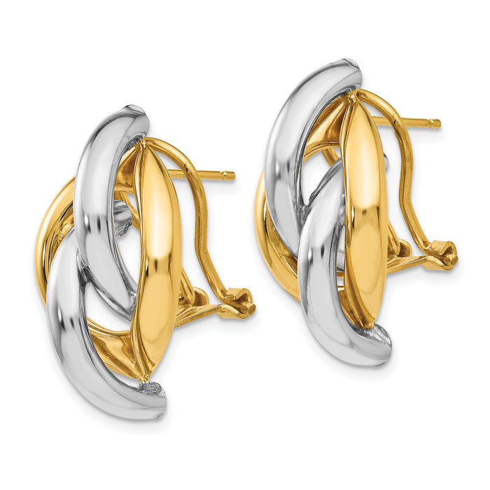 14k Two-tone Swirl Omega Back Post Earrings-TM427