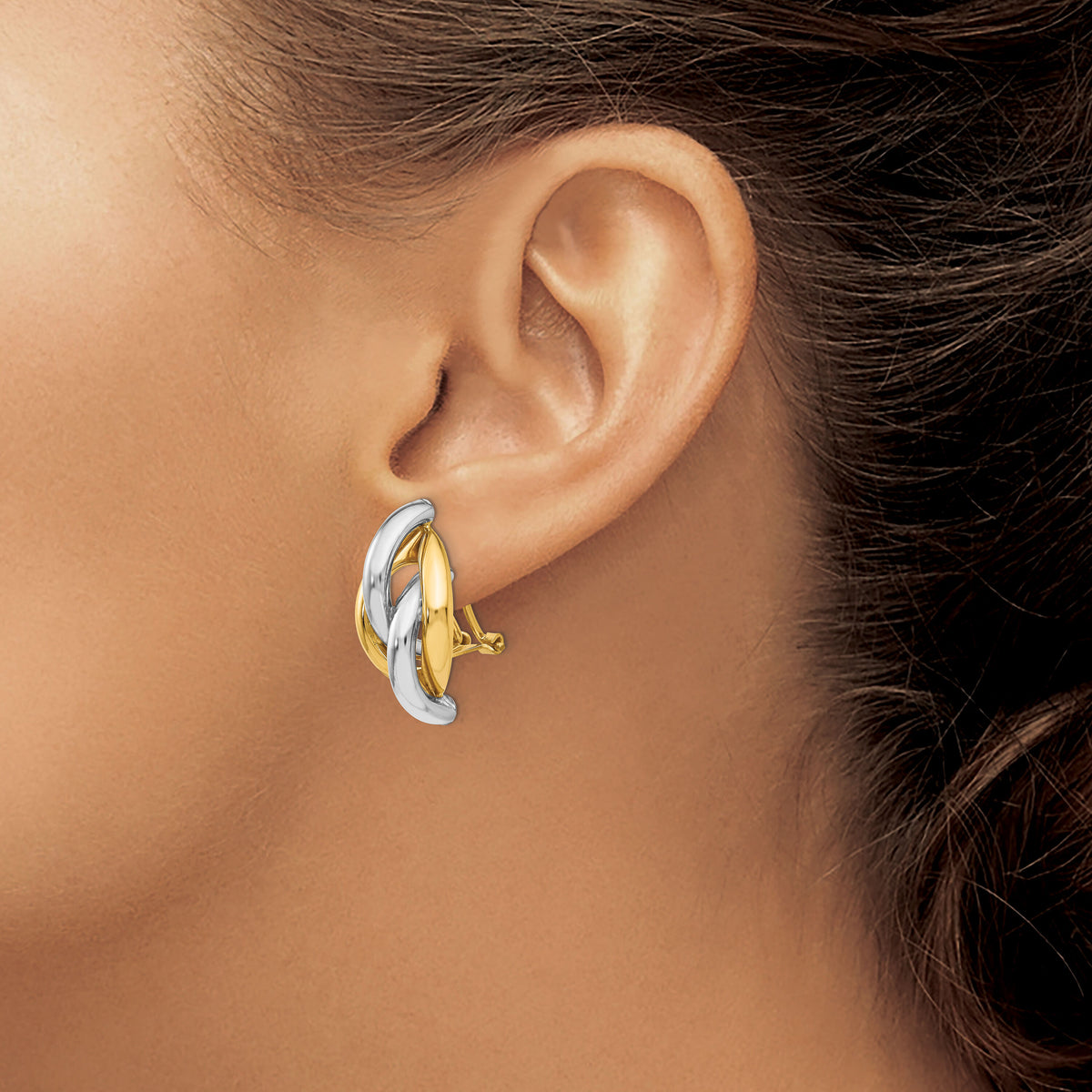 14k Two-tone Swirl Omega Back Post Earrings-TM427