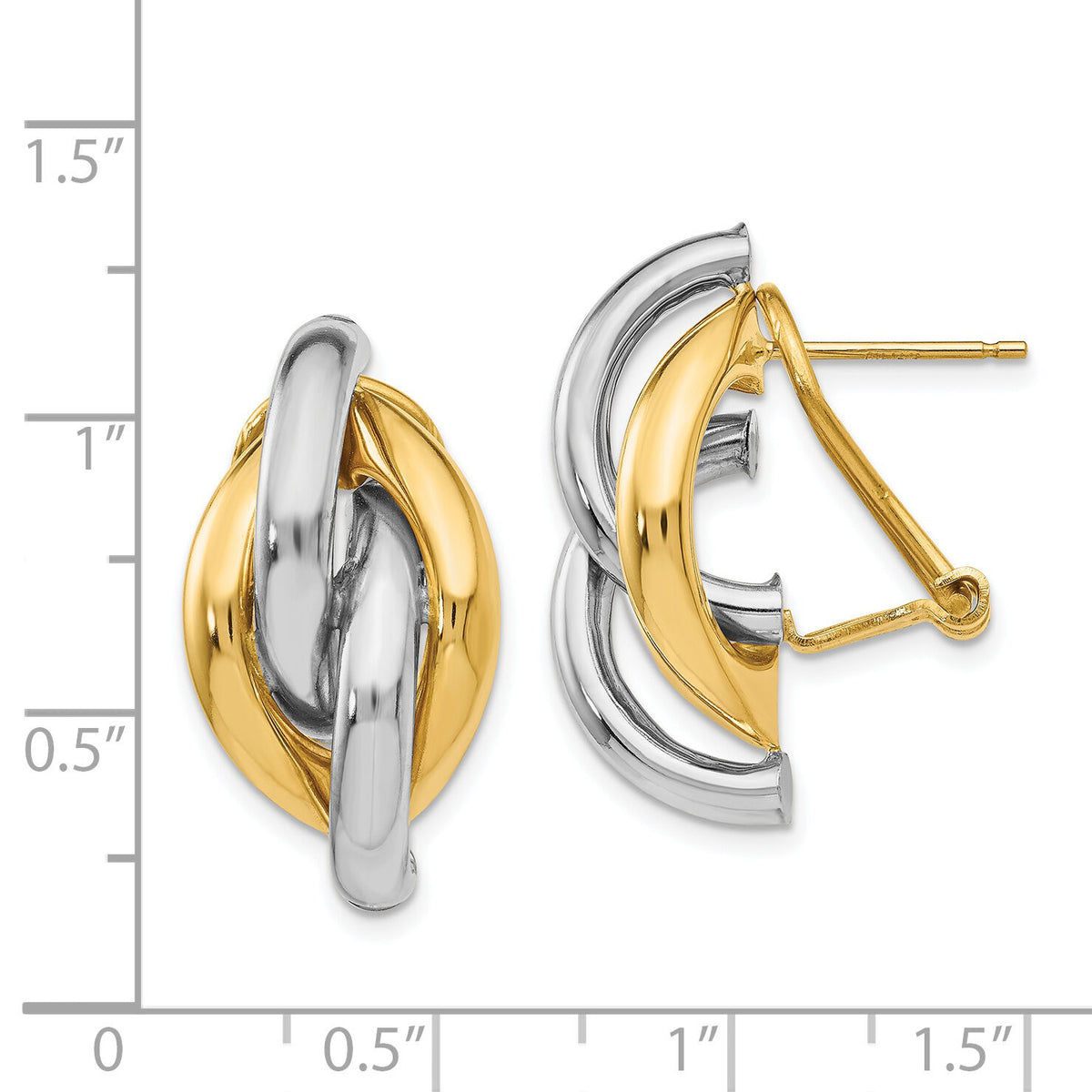 14k Two-tone Swirl Omega Back Post Earrings-TM427