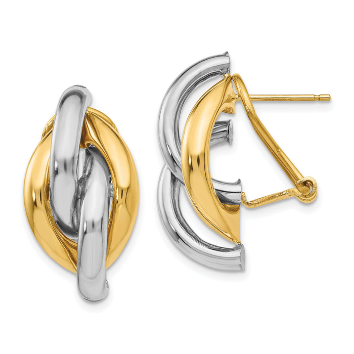 14k Two-tone Swirl Omega Back Post Earrings-TM427