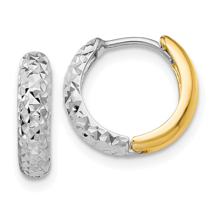 14k Two-tone Diamond-cut Hoop Earrings-TM468