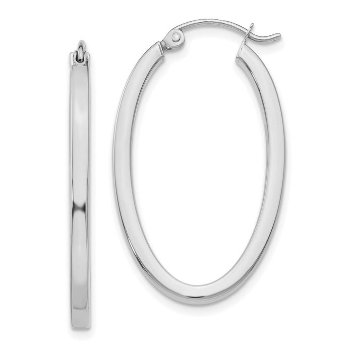 14k White Gold Oval Hoop Earrings-TM492
