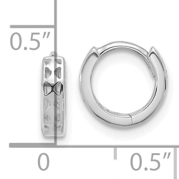 14k White Gold Cut-out Design Hinged Hoop Earrings-TM582