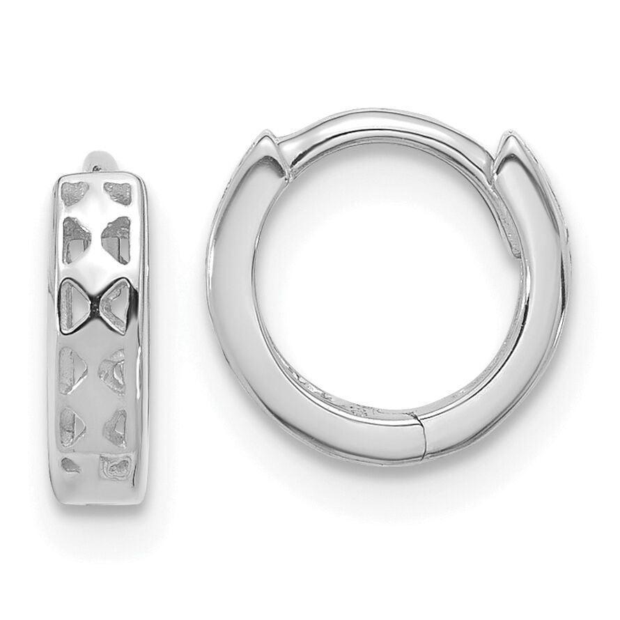 14k White Gold Cut-out Design Hinged Hoop Earrings-TM582