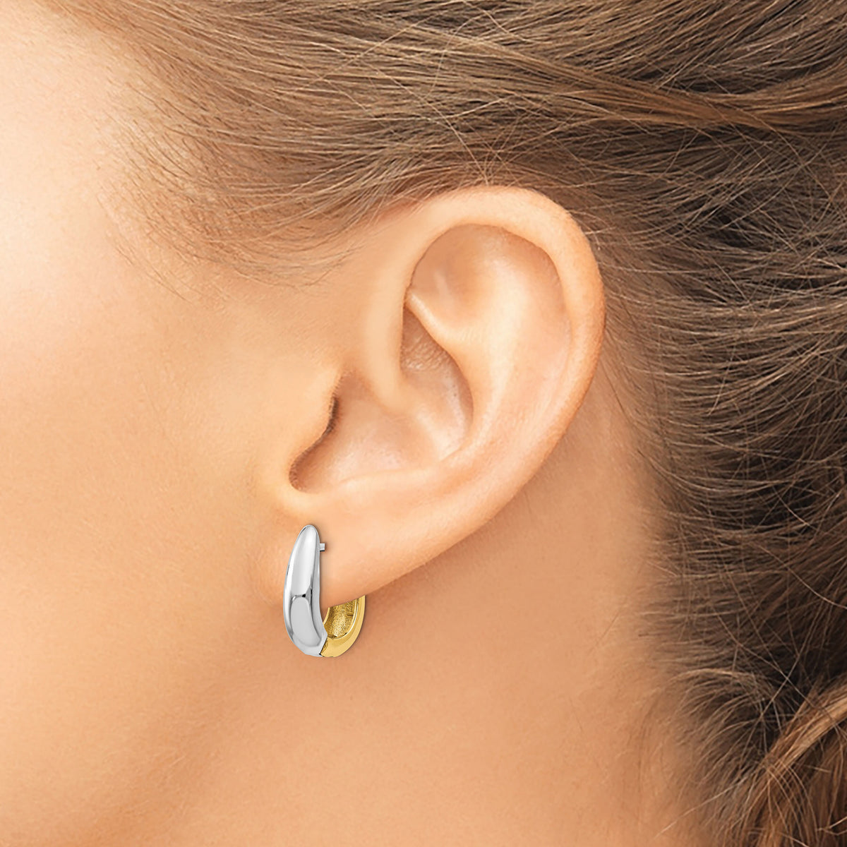 14k Two-tone U Shaped Hinged Hoop Earrings-TM586